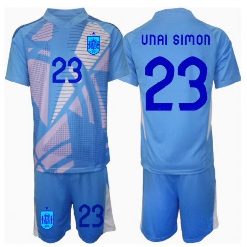 Otroški Nogometni dresi Španija Unai Simon #23 Vratar Domači EP 2024 Kratek Rokav (+ Kratke hlače)